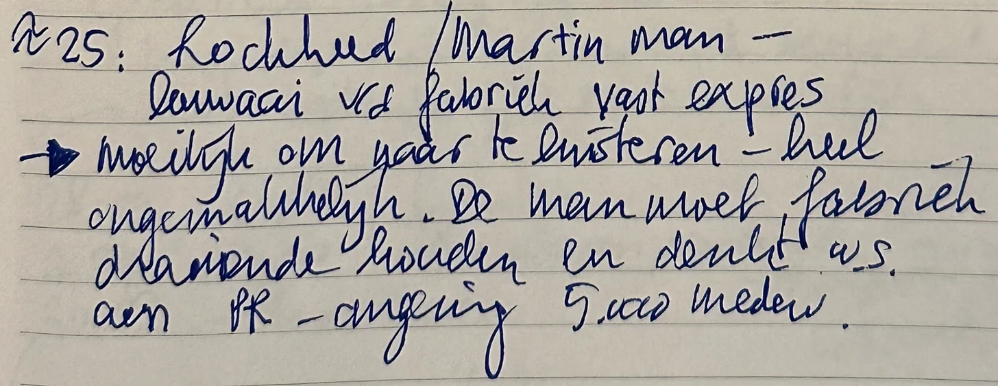 Handwritten note: About the Lockheed Martin employee and the uncomfortable noise of the factory