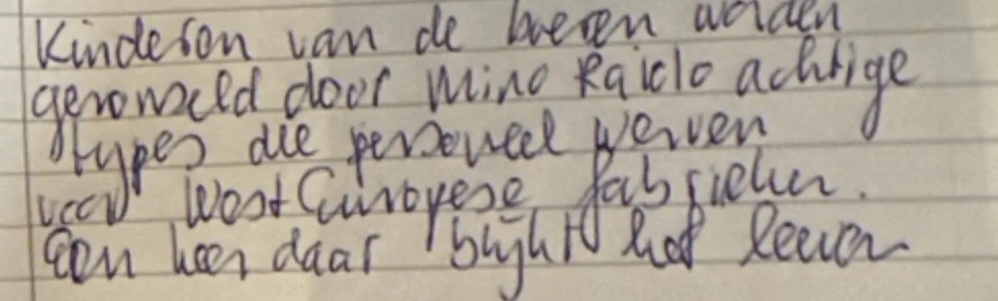 Handwritten note about the scouting of farmers children for Western European factories